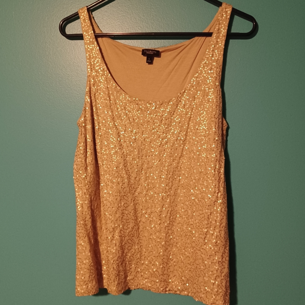 Talbots Large metallic sequined gold tank top